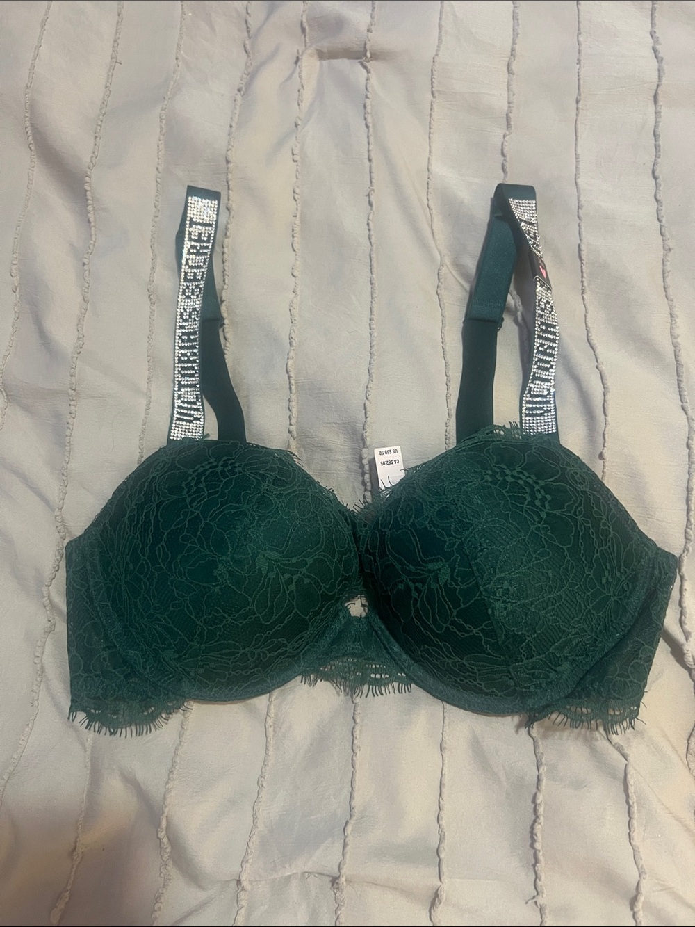 Victoria's Secret Emerald Lace Push-Up Bra with Branded Straps